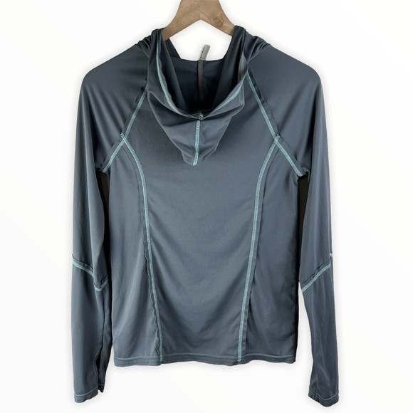 Free People Movement Womens Gray Teal Lined Hooded Half Zip Top Size Small - Picture 2 of 5